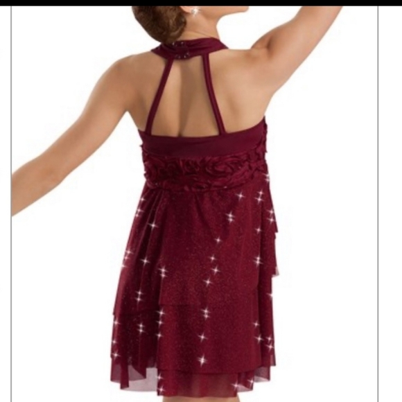 Weissman Girls Maroon Glitter Halter Dress Dance Costume || Large - Picture 2 of 11